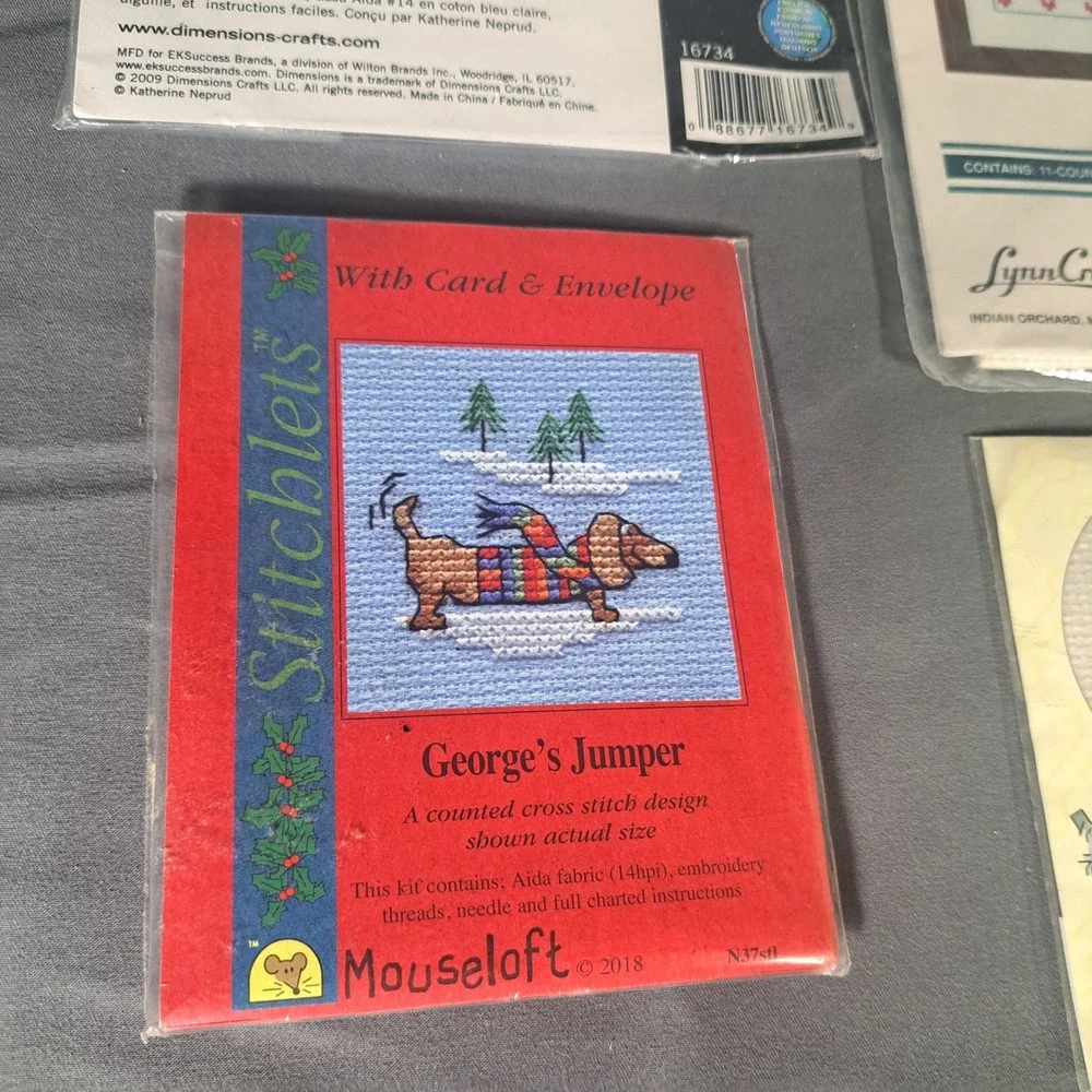 VTG Counted Cross Stitch Kit Lot Dimensions LynnCraft‎ Mouseloft Cat Dog Craft